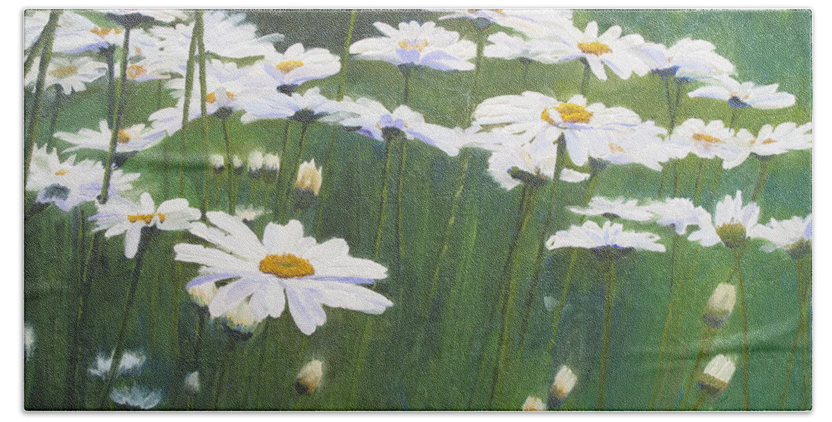 Flowers Hand Towel featuring the painting Coming Up Daisies by Lea Novak