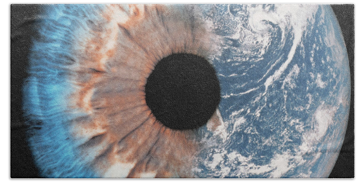 Earth Hand Towel featuring the photograph Composite of earth and eye by Spl