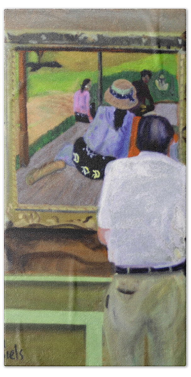 Gauguin Bath Towel featuring the painting Contemplating Gauguin by Michael Daniels