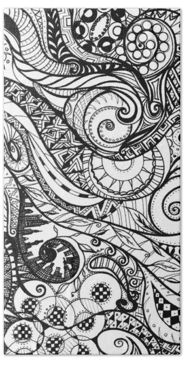 Spirals Bath Towel featuring the drawing Controlled Chaos by Shawna Rowe
