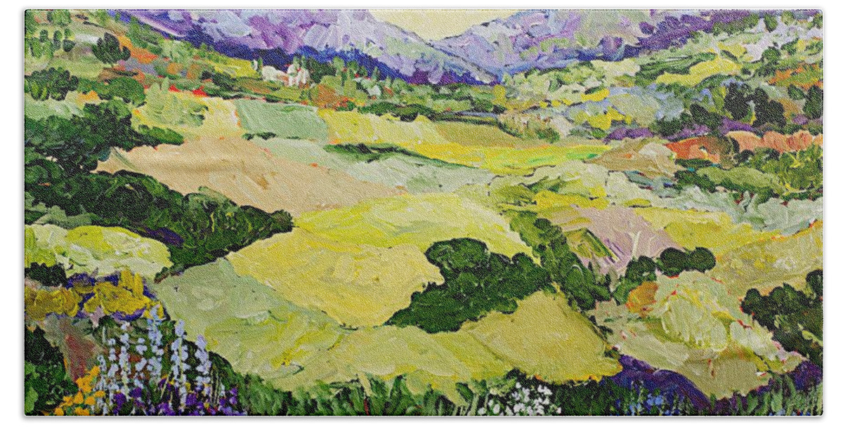 Landscape Hand Towel featuring the painting Cool Grass by Allan P Friedlander