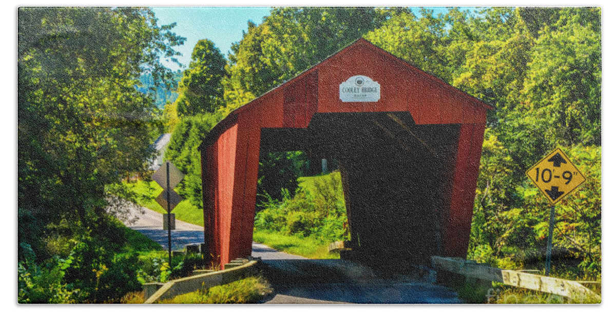 Americana Hand Towel featuring the photograph Cooley Covered Bridge by Mary Carol Story