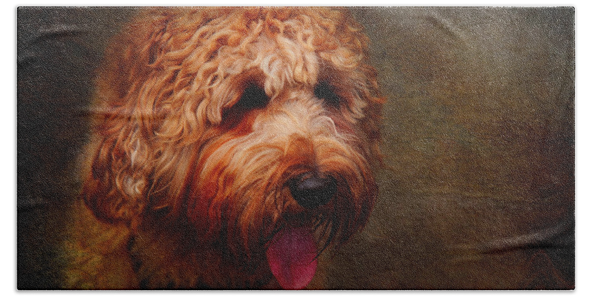 Australian Labradoodle Hand Towel featuring the photograph Cooper by Jenny Rainbow