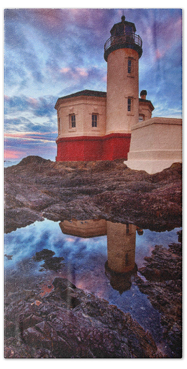 Lighthouse Bath Sheet featuring the photograph Coquille Rising by Darren White