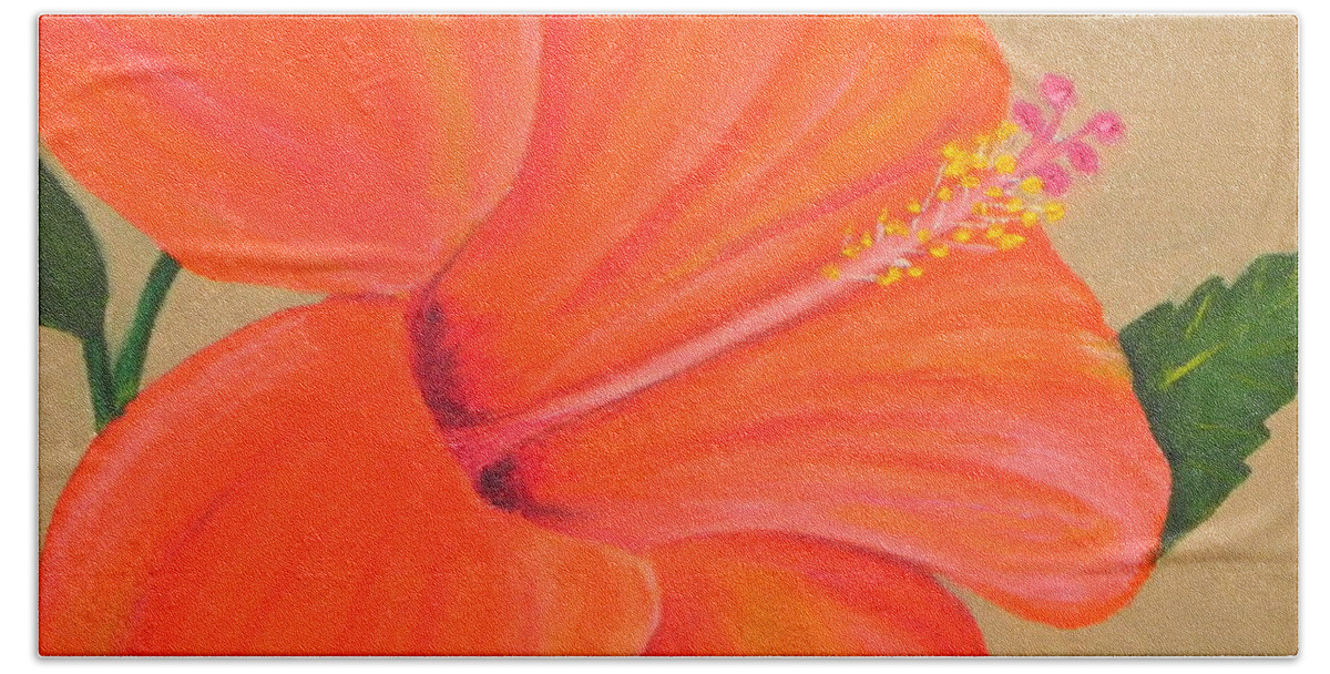 Art Bath Towel featuring the painting Coral Delight - Hibiscus Flower by Shelia Kempf