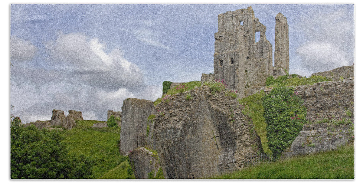 Corfe Castle Hand Towel featuring the photograph Corfe Castle by Tony Murtagh