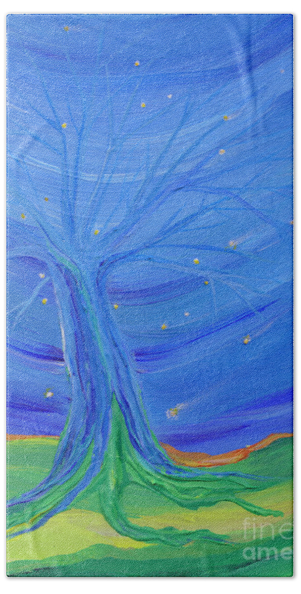 Tree Bath Towel featuring the painting Cosmic Tree by First Star Art
