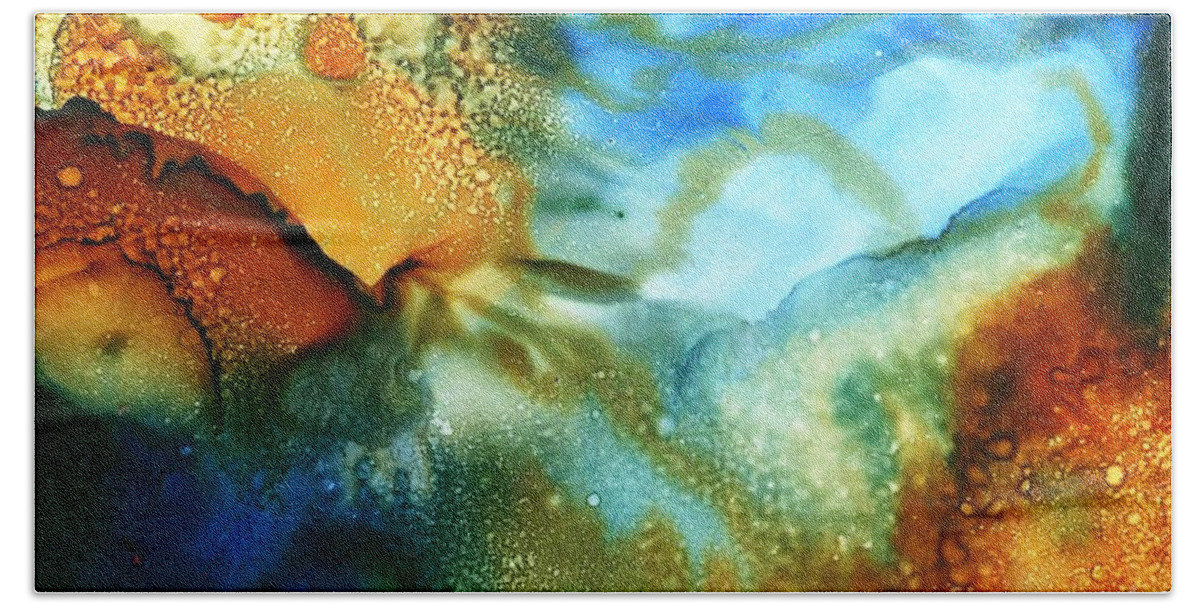 Art; Painting; Alcohol Ink; Abstract Painting; Yupo; Small Art; Wall Art; Office Dcor; Home Dcor; Modern Art; Apartment Art; Original Art; Spray Paint Bath Towel featuring the painting Cosmos I by Yolanda Koh
