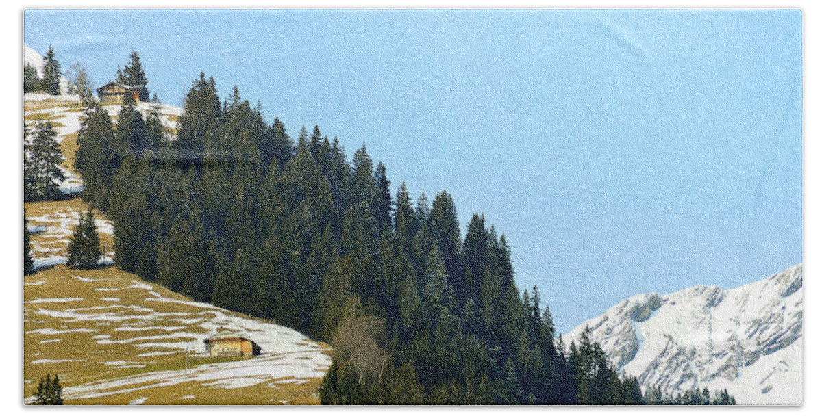 Alps Bath Towel featuring the photograph Cottage in Alps by Felicia Tica