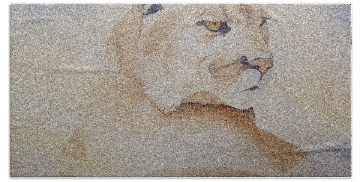 Cougar Bath Towel featuring the painting Cougar on Watch by Richard Faulkner