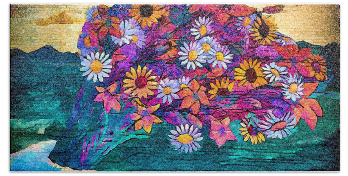Asheville Bath Towel featuring the photograph Counting Flowers on the Wall by John Haldane