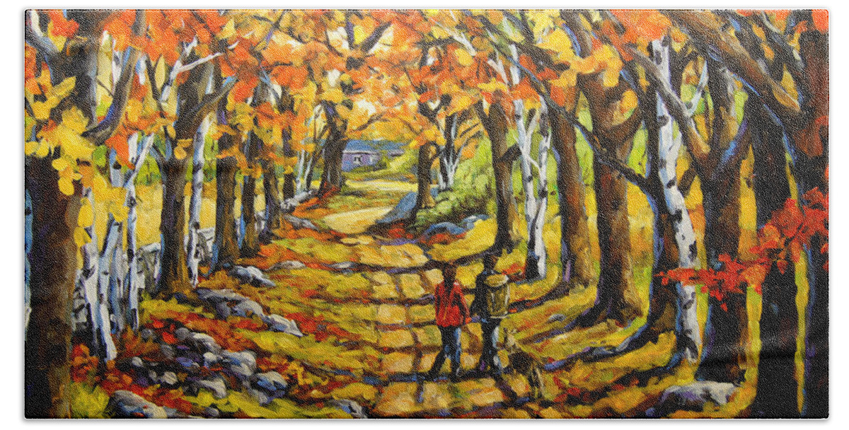 Autumn Hand Towel featuring the painting Country Lane Romance by Prankearts by Richard T Pranke