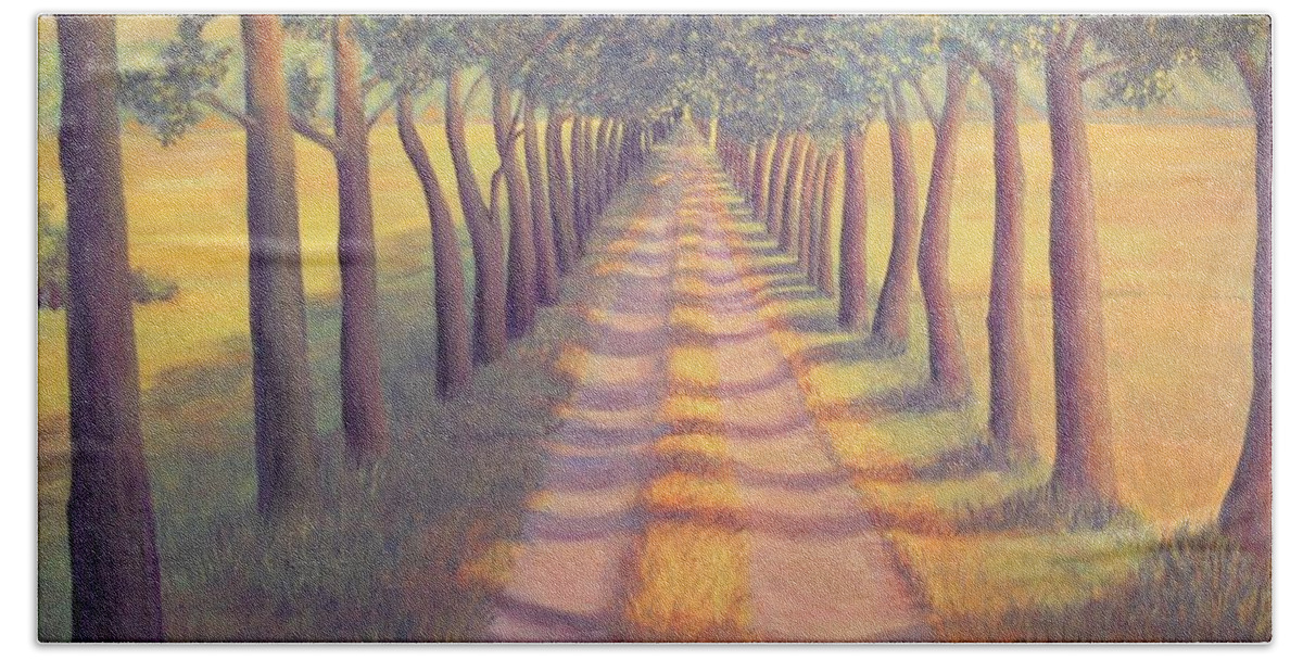 Landscape Bath Towel featuring the painting Country Lane by SophiaArt Gallery