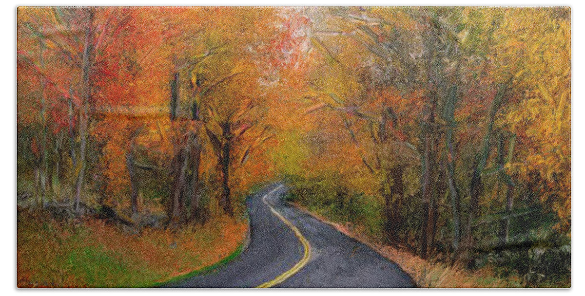 Country Road Bath Towel featuring the painting Country Road in Autumn by Bruce Nutting