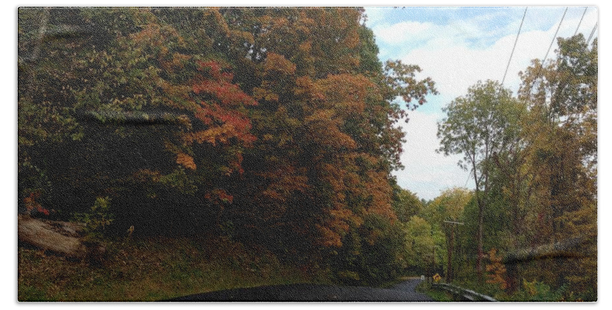 New York Hand Towel featuring the photograph Country Road in Autumn by Cornelia DeDona
