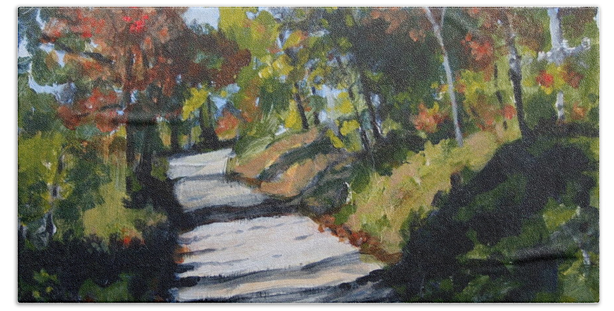 Landscape Bath Towel featuring the painting Country Road Two by Jan Bennicoff