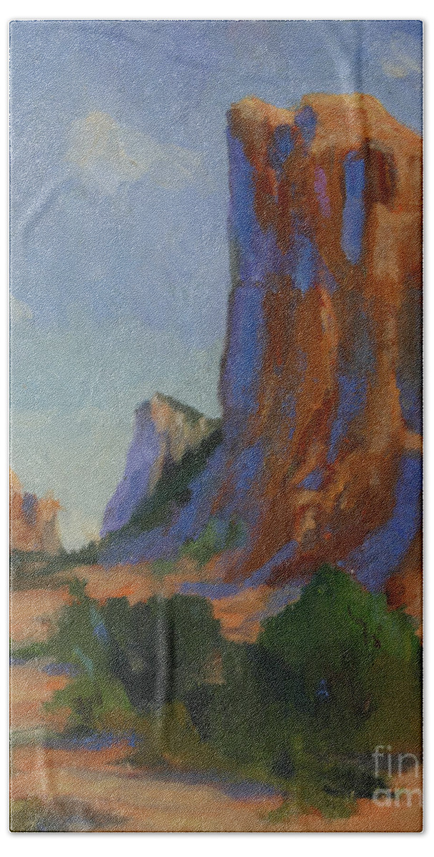 Arizona Bath Towel featuring the painting Courthouse Rock II by Maria Hunt