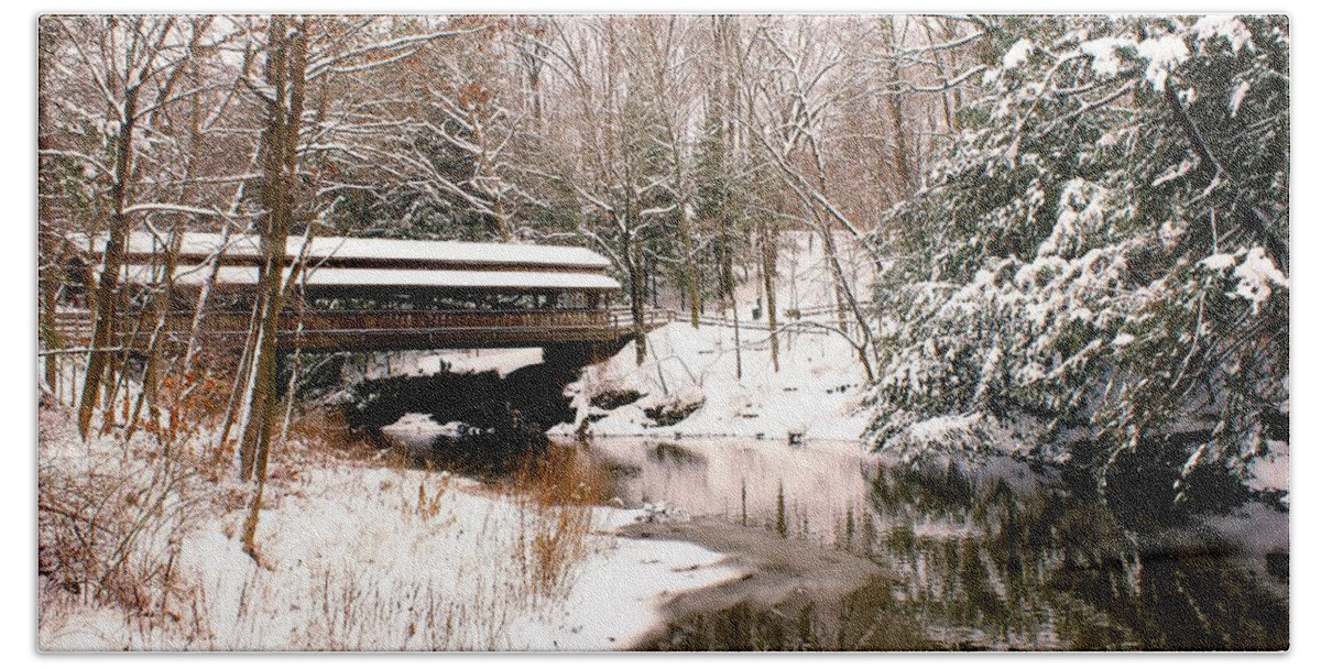Covered Bridge Hand Towel featuring the photograph Covered In Snow by Michelle Joseph-Long