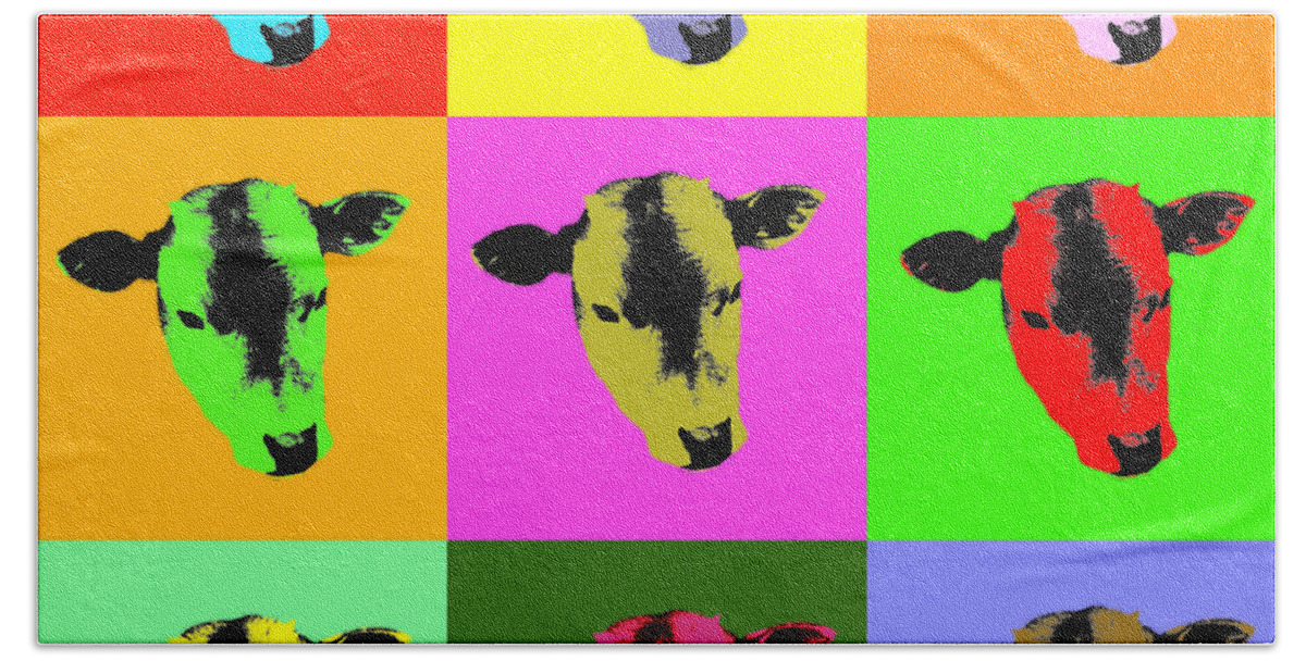 Cow Bath Towel featuring the digital art Cow Pop Art by Jean luc Comperat