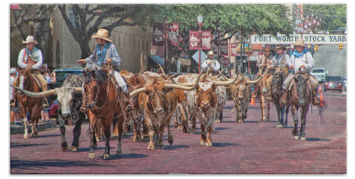 Animals Hand Towel featuring the photograph Cowtown Cattle Drive by David and Carol Kelly