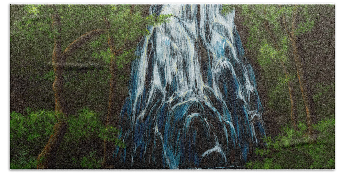Landscape Bath Sheet featuring the painting Crabtree Falls on the Blue Ridge Parkway by Carlene Salazar