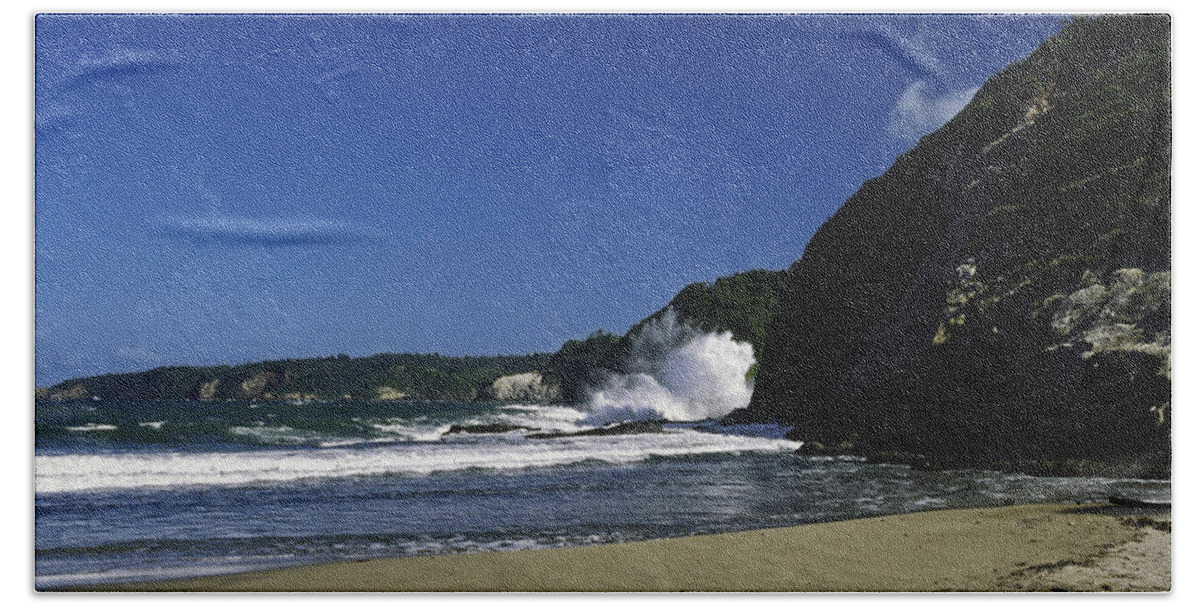 Sand Beach Hand Towel featuring the photograph Crashing Wave by Sally Weigand