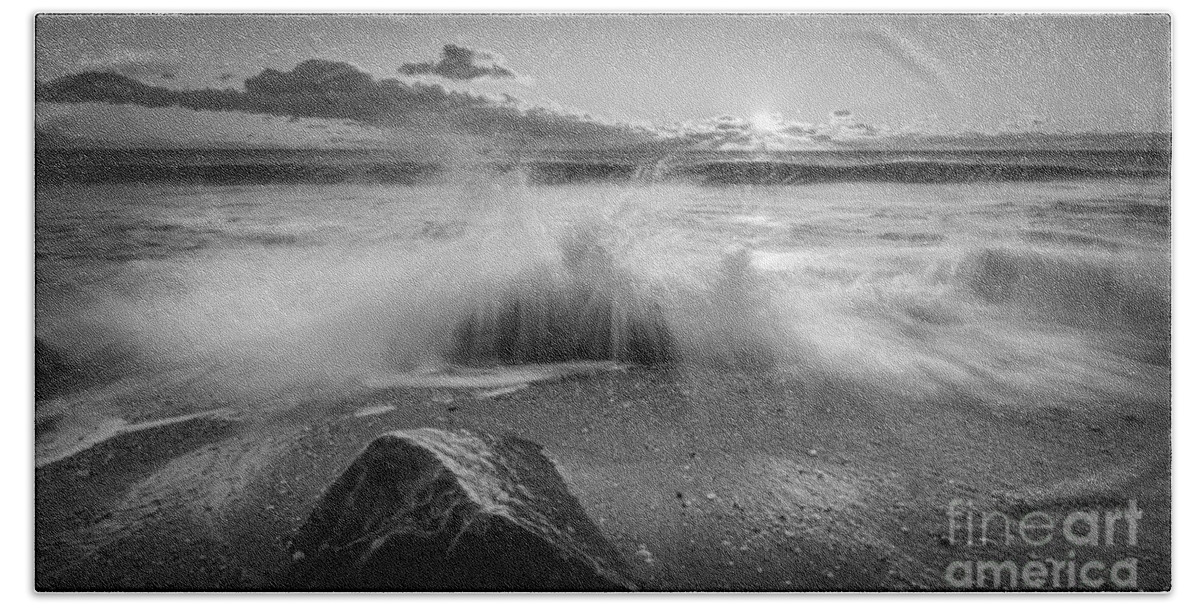 Michael Ver Sprill Hand Towel featuring the photograph Crashing Waves BW by Michael Ver Sprill