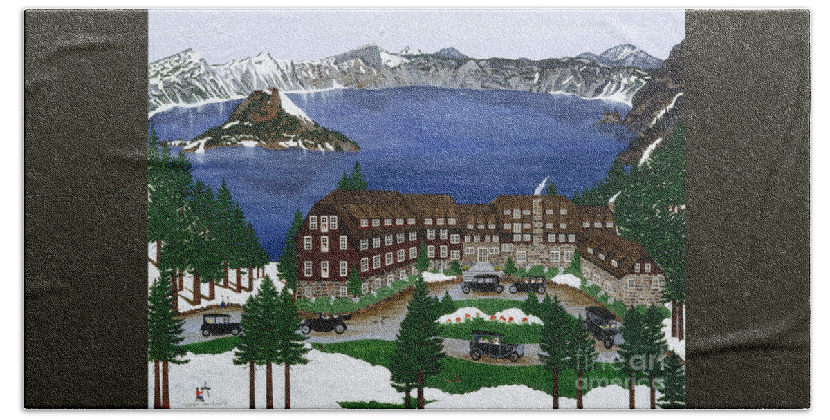 Crater Lake Bath Towel featuring the painting Crater Lake National Park by Jennifer Lake
