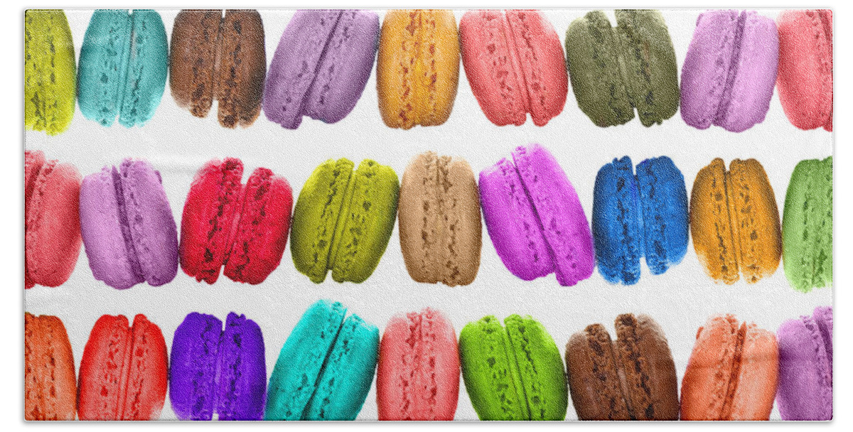 Macarons Hand Towel featuring the photograph Crazy french colorful macarons by Delphimages Photo Creations
