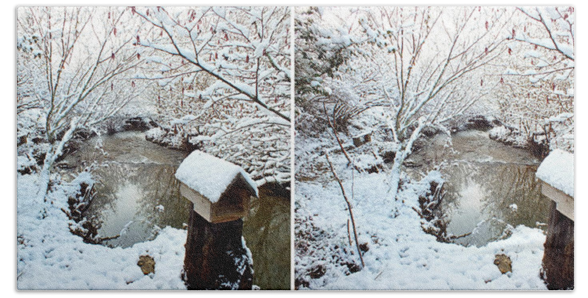 Stereo Bath Towel featuring the photograph Creekside Snow in Stereo by Duane McCullough