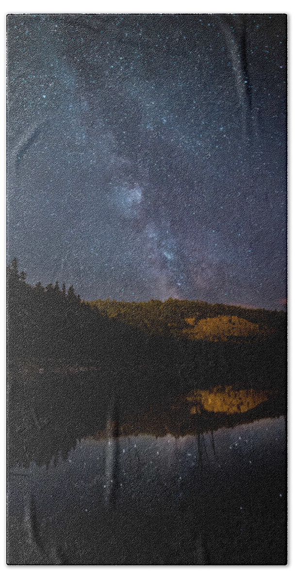 Astrophotography Bath Towel featuring the photograph Crescent Lake Midnight by Jakub Sisak
