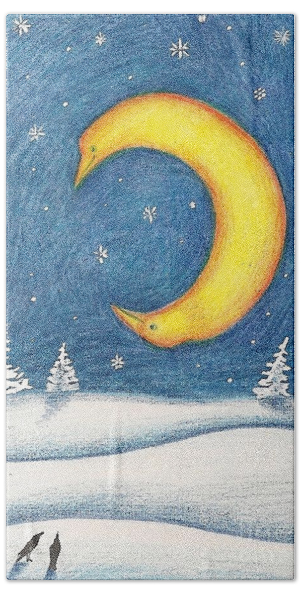 Print Bath Towel featuring the painting Crescent Moon by Margaryta Yermolayeva