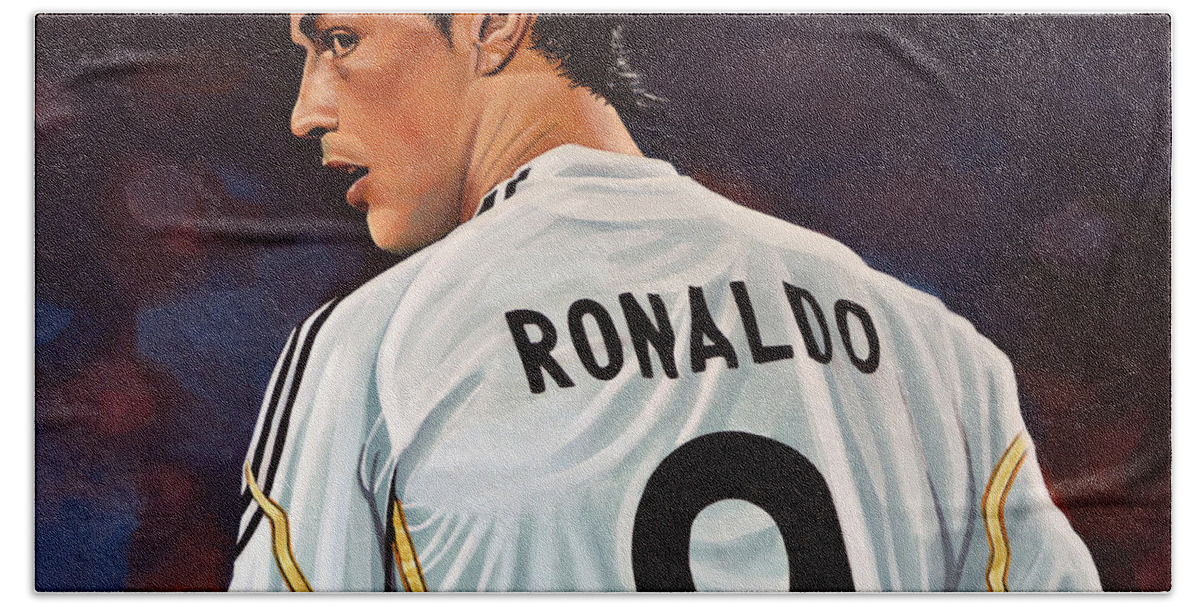 Real Madrid Hand Towel featuring the painting Cristiano Ronaldo by Paul Meijering