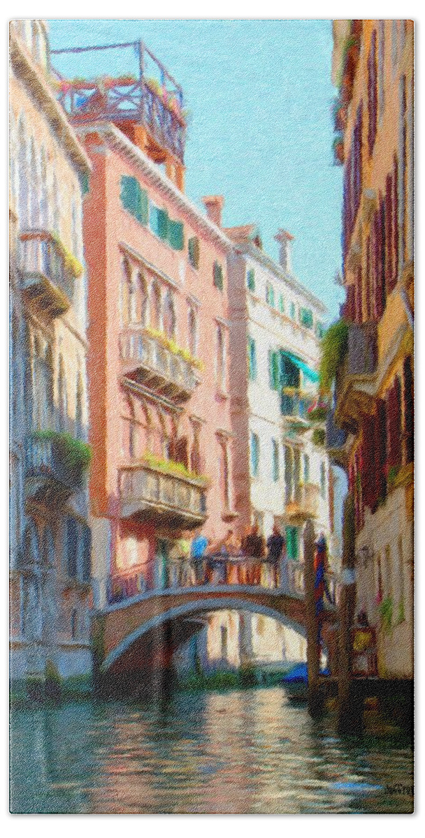 Adriatic Hand Towel featuring the painting Crossing the Canal by Jeffrey Kolker