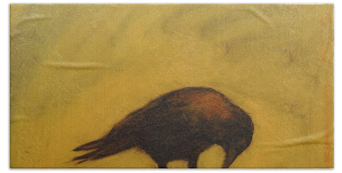 Crow Hand Towel featuring the painting Crow 11 by David Ladmore