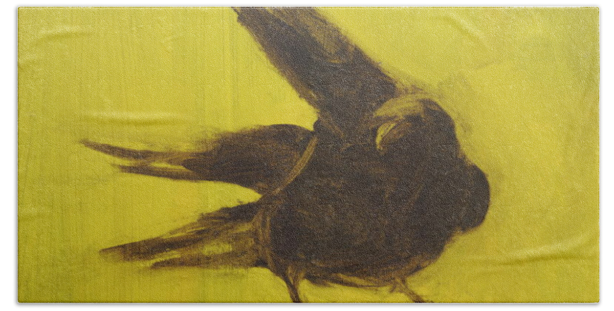 Crow Hand Towel featuring the painting Crow 2 by David Ladmore