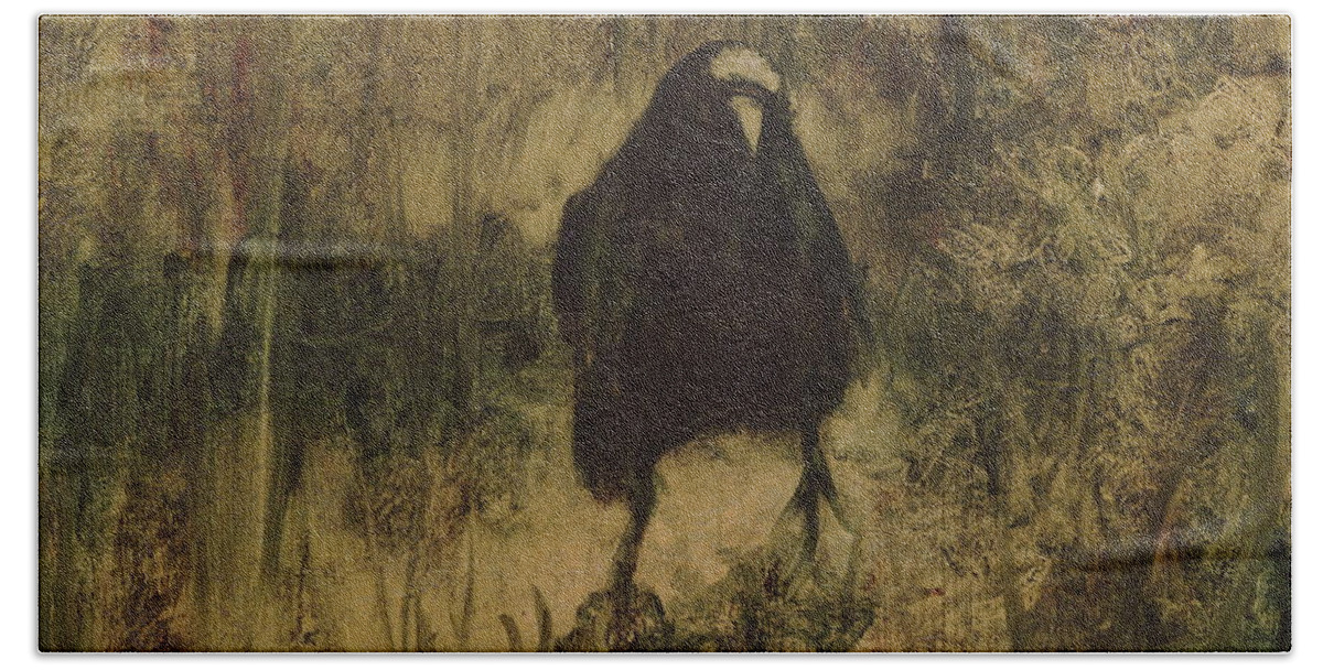 Crow Bath Towel featuring the painting Crow 8 by David Ladmore