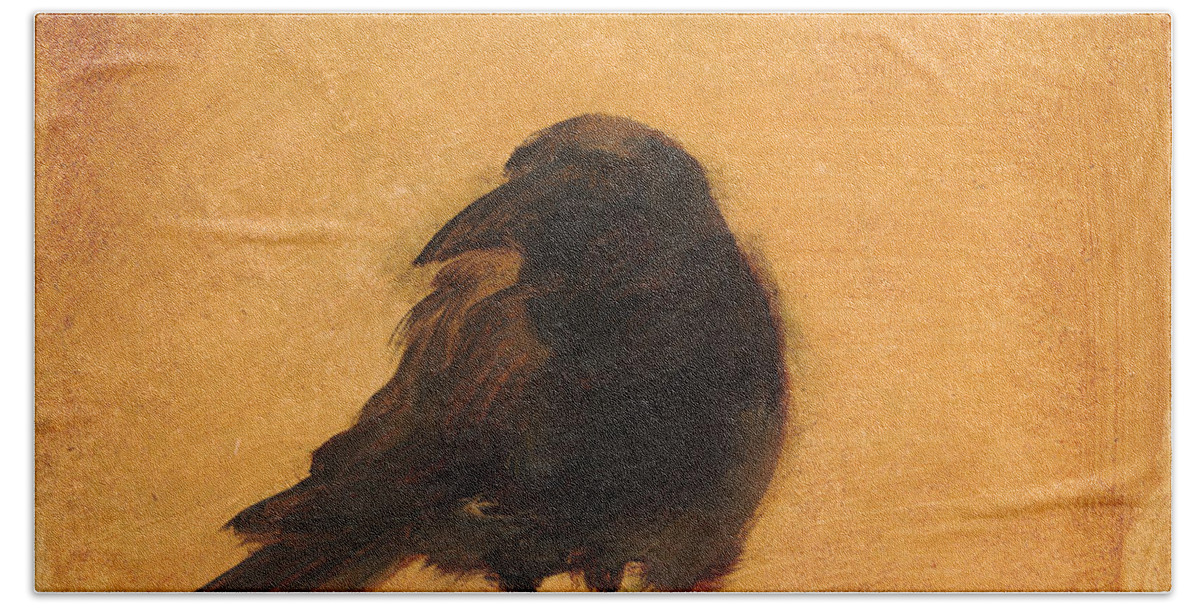 Crow Hand Towel featuring the painting Crow 9 by David Ladmore