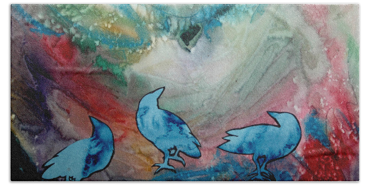 Crow Bath Towel featuring the painting Crow Series 3 by Helen Klebesadel