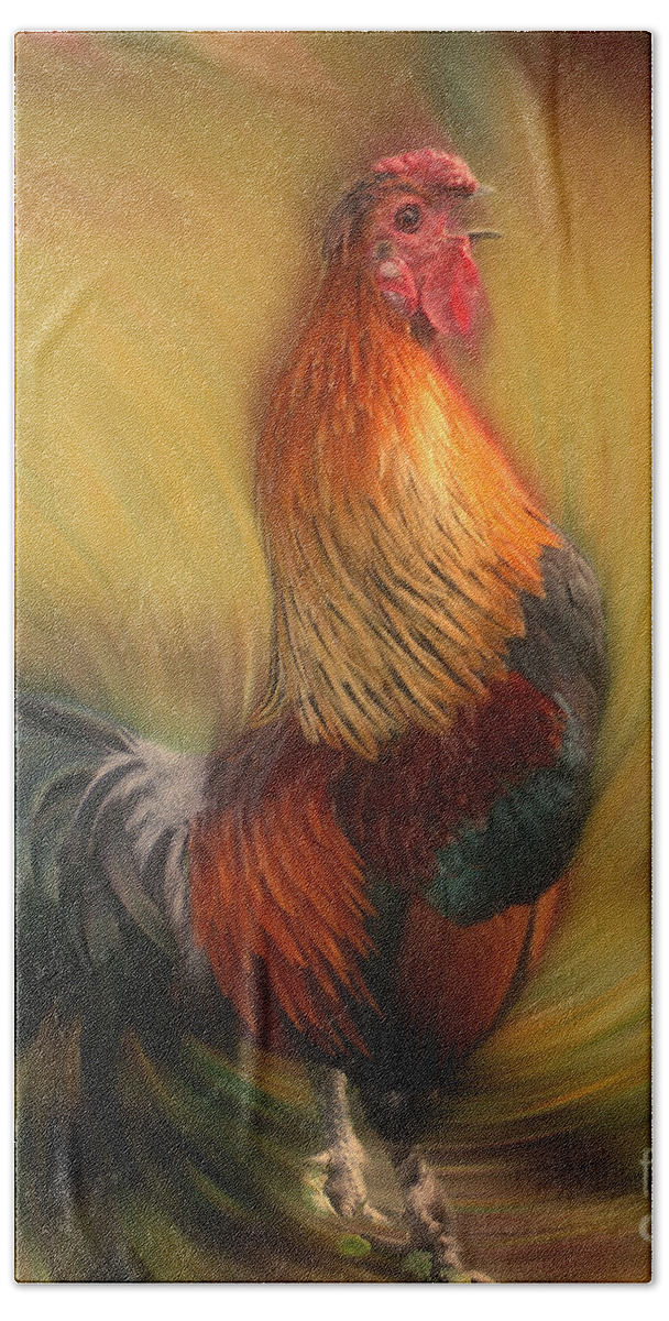 Rooster Bath Towel featuring the photograph Crowing Rooster by Smilin Eyes Treasures