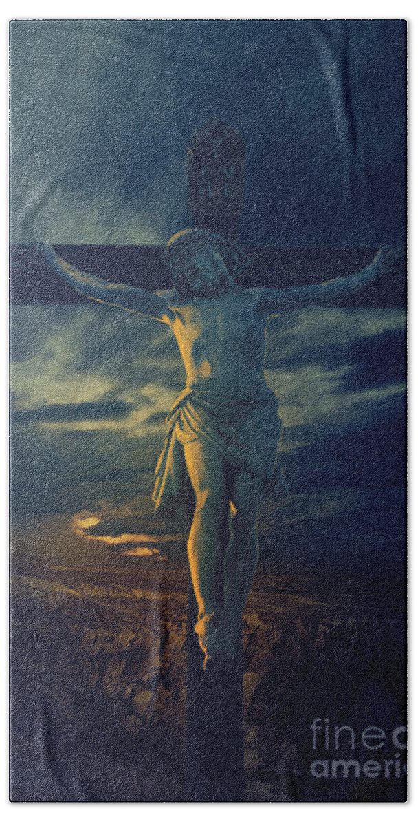 Jesus Hand Towel featuring the digital art Crucifixcion by Jelena Jovanovic
