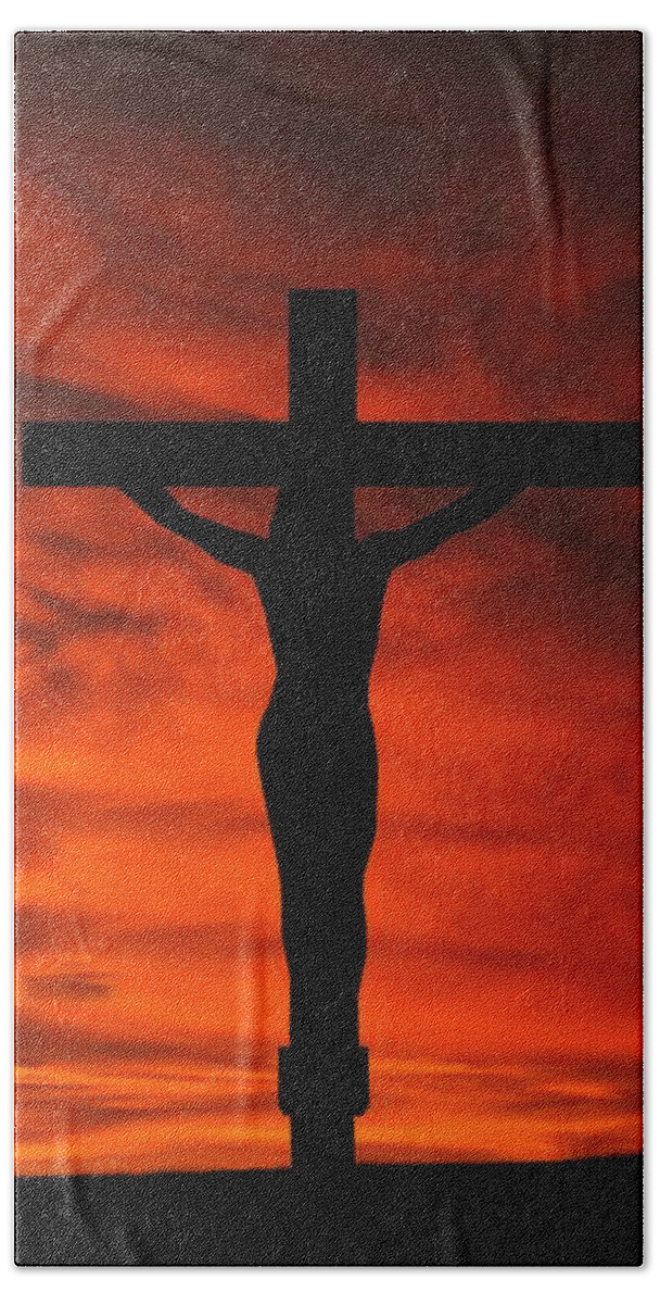 Jesus Christ Hand Towel featuring the photograph Crucifixion Sunset Silhouette Series by David Dehner