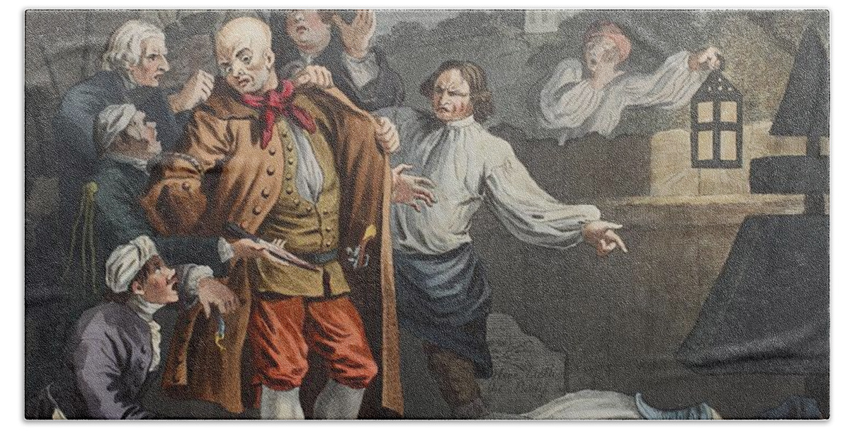 Lantern Hand Towel featuring the drawing Cruelty In Perfection, From The Four by William Hogarth