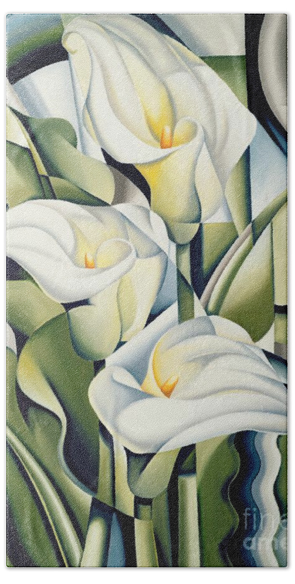 Cubist Hand Towel featuring the painting Cubist lilies by Catherine Abel