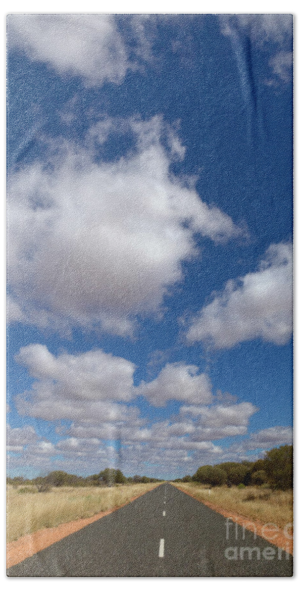 00477471 Hand Towel featuring the photograph Clouds And Desert Road by Yva Momatiuk John Eastcott