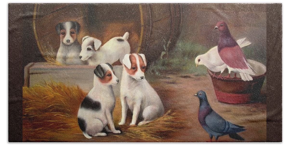 Animals Bath Towel featuring the painting Curious Friends by Hazel Holland