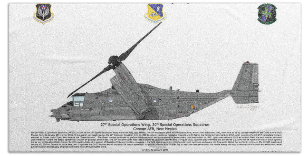 Bell Bath Towel featuring the digital art CV-22B Osprey 20th SOS by Arthur Eggers