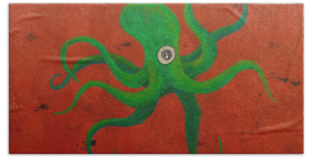  Hand Towel featuring the painting Cycloptopus red by Stefanie Forck