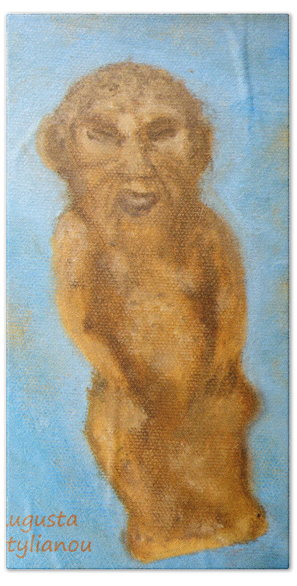 Augusta Stylianou Bath Towel featuring the painting Cyprus Lion-like God by Augusta Stylianou