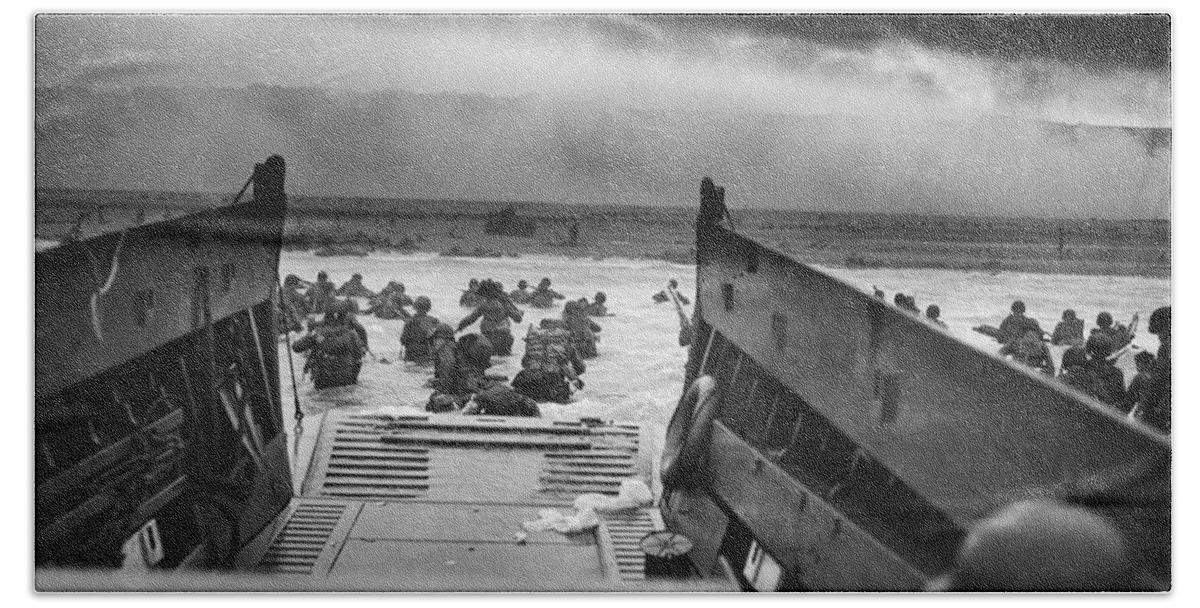 D Day Hand Towel featuring the photograph D-Day Landing by War Is Hell Store